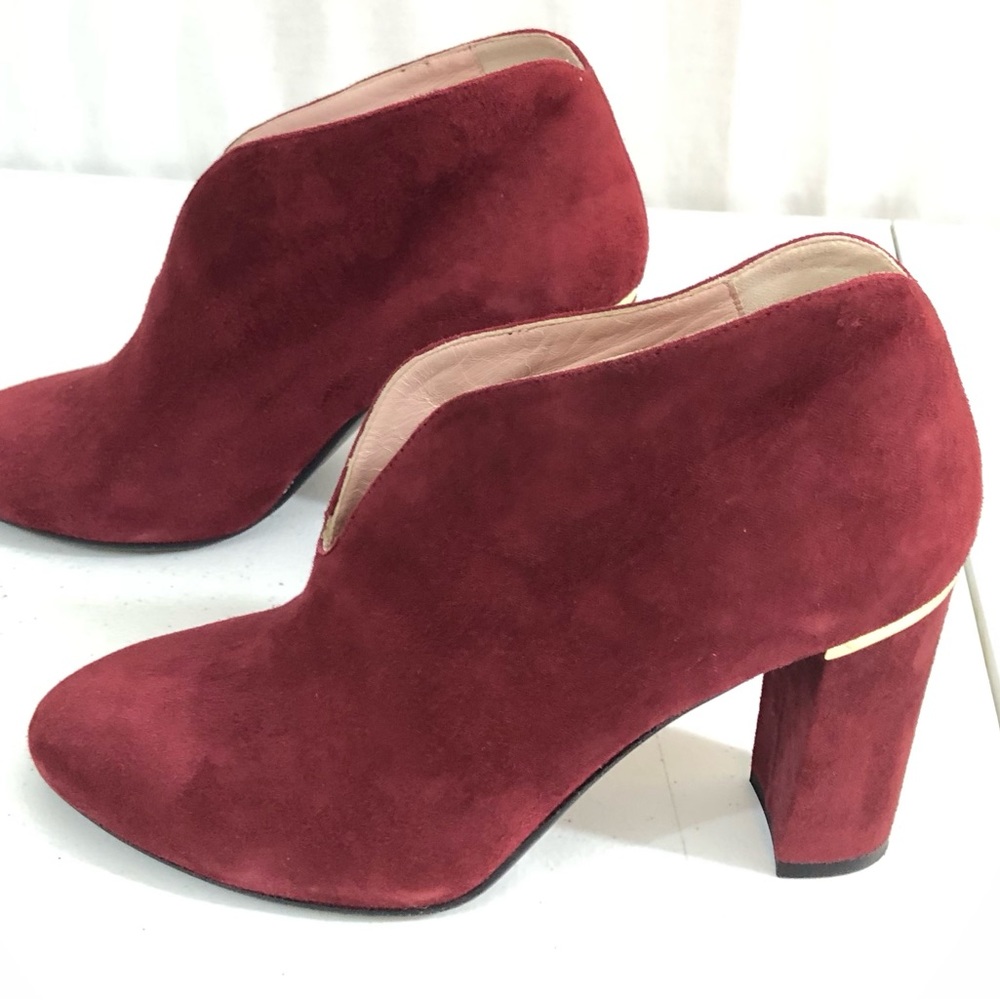 Kate Spade New York Ankle Boots Block Heels Women Maroon Made in Italy Size 8.5